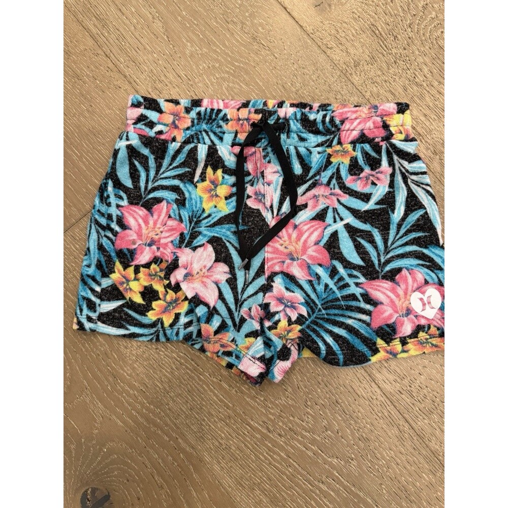 Hurley Girls Hacci Hibiscus Ultra Soft French Terry Shorts Size Medium 7 8 9
